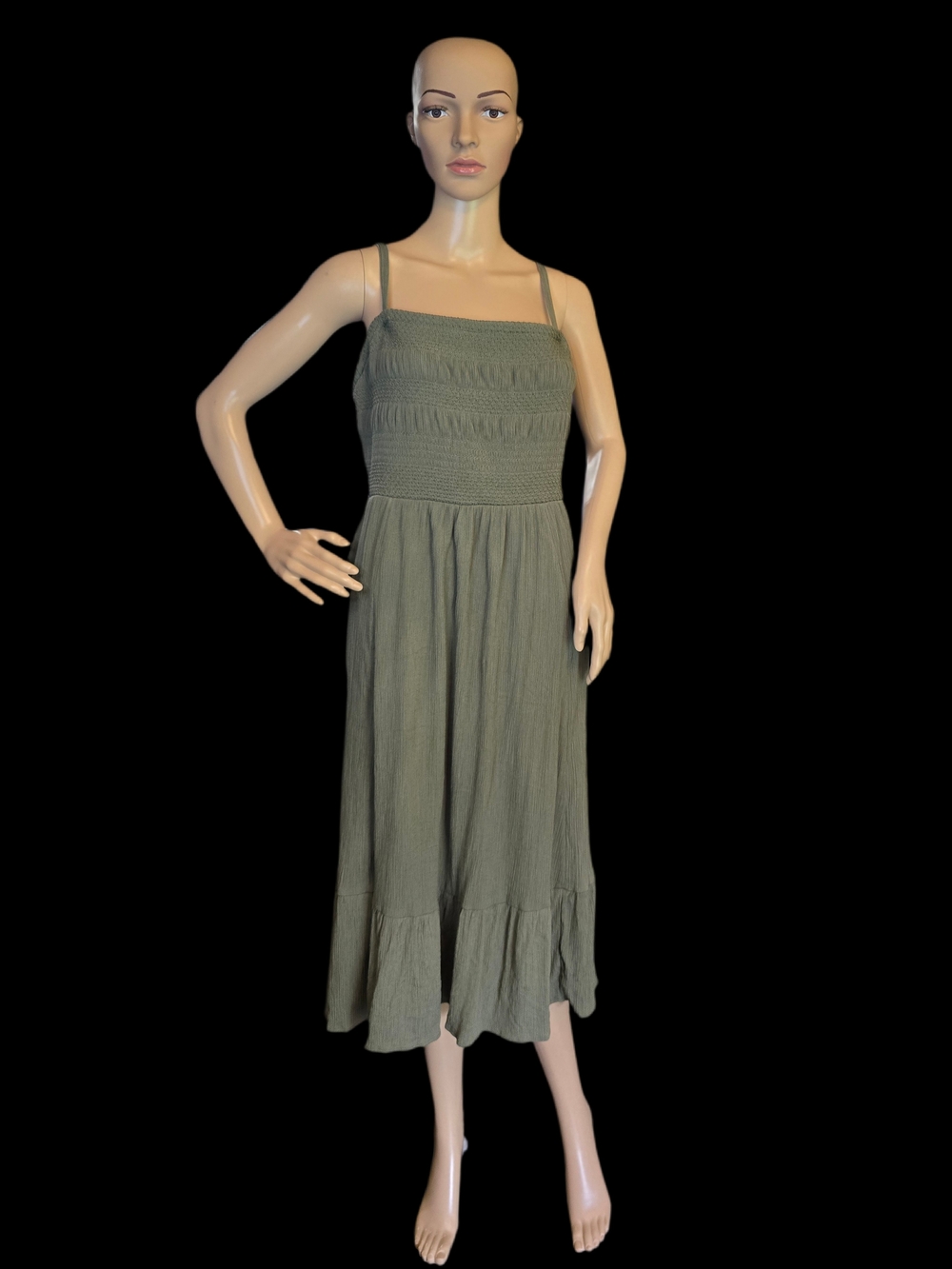 torrid Olive Smocked Midi Dress with Ruffle Hem